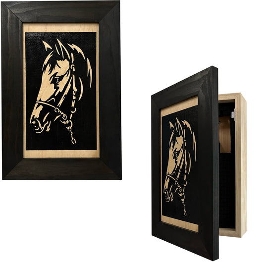 Hidden Gun Safe Black Horse Wall Art Decoration -  (Online Exclusive) Secure Gun Cabinet by Bellewood Designs