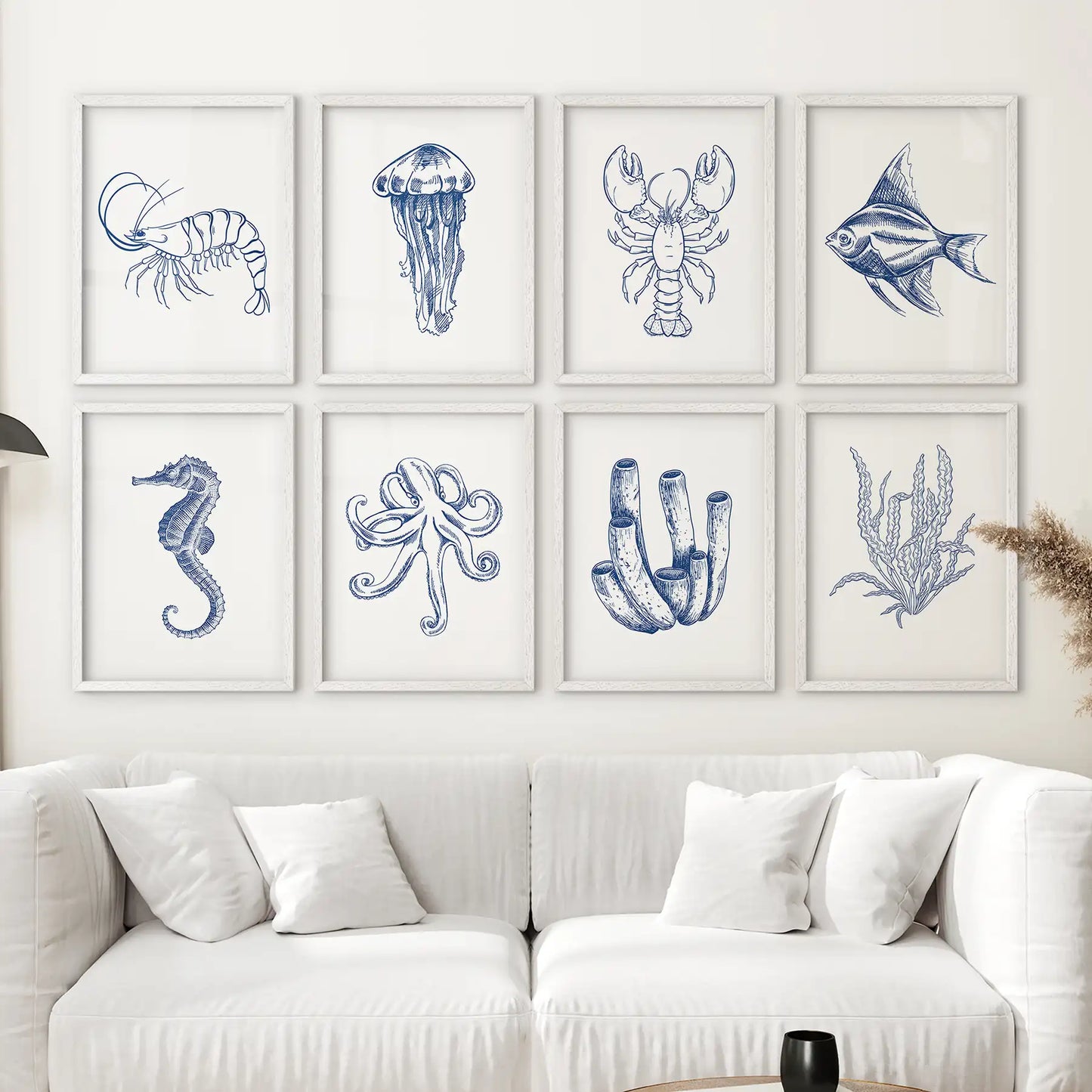 Blue Sea Life Wall Art. Set of 8 Nautical Ocean Animal  (online exclusive)