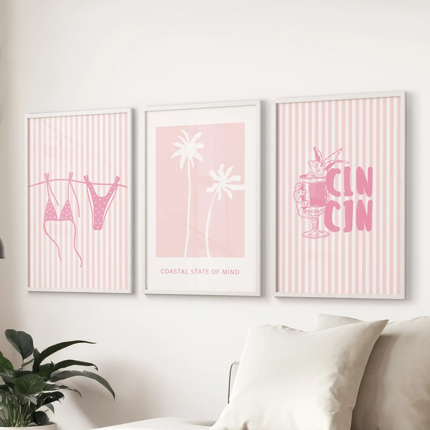 Preppy Coastal Girl Room Décor. Set of 3 Pink Summer  Prints  (online exclusive)