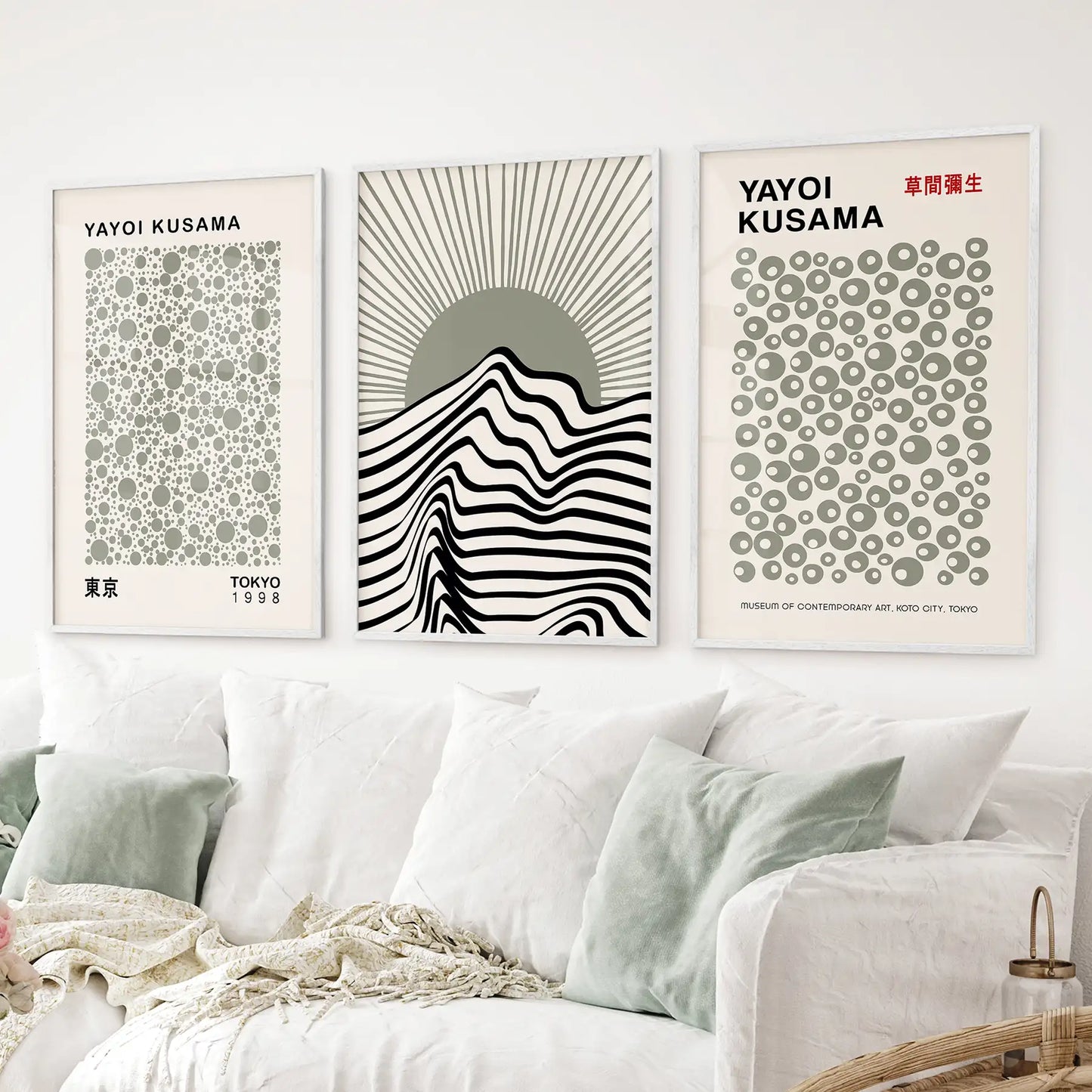 Exhibition Style Wall Art. Set of 3 Sage Green Bauhaus  Prints for Apartment or Dorm  (online exclusive)