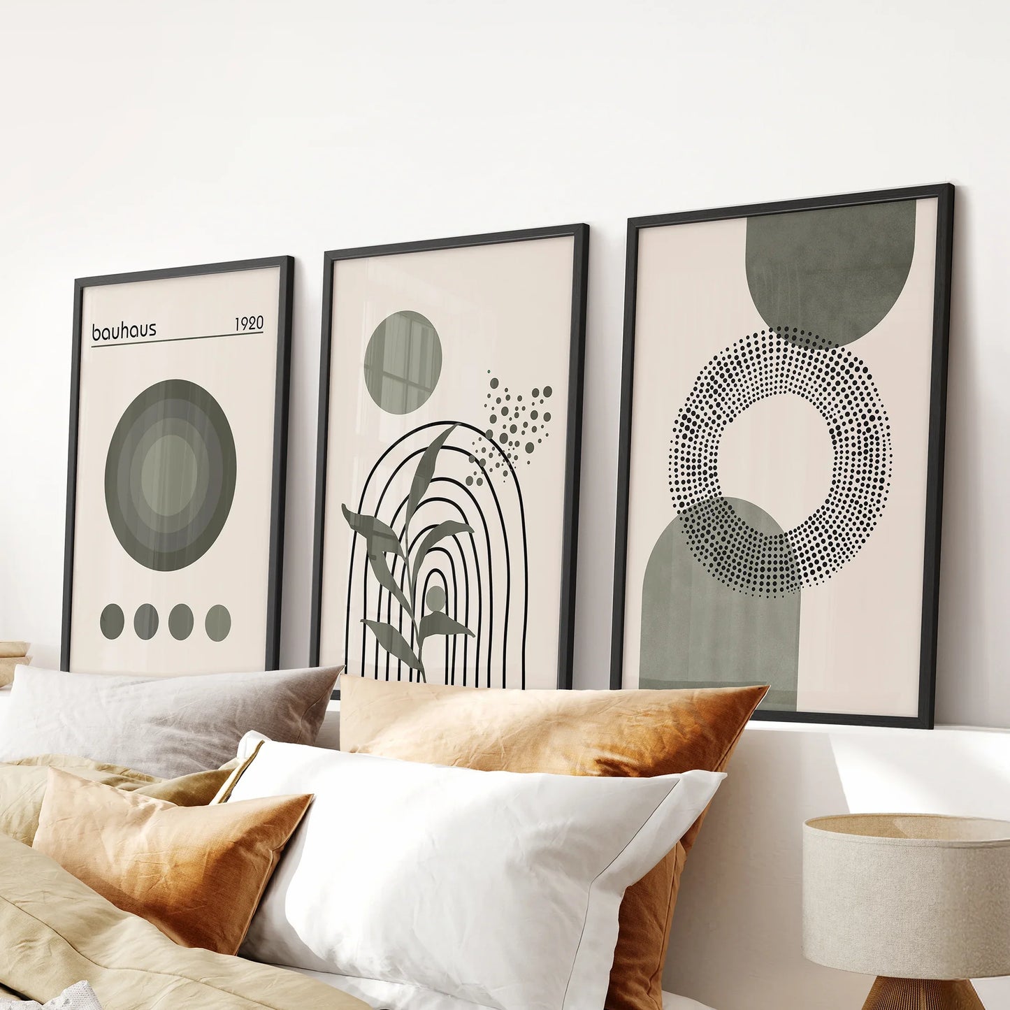 Boho Green Poster Set of 3. Bauhaus and Mid Century  Abstract Prints  (online exclusive)