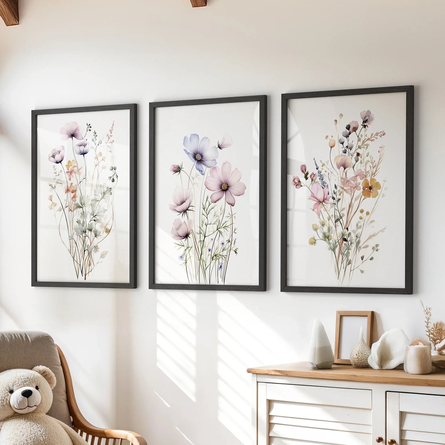 Watercolor Floral Wall Art. Set of 3 Botanical Prints  (online exclusive)