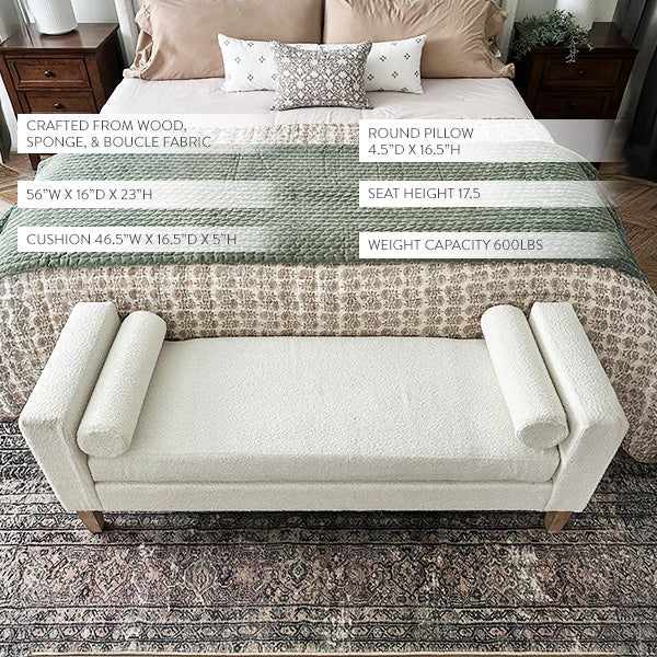 56 Inch Modern Boucle Accent Bench with Round Pillows (Online Exclusive)