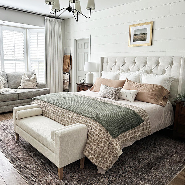 56 Inch Modern Boucle Accent Bench with Round Pillows (Online Exclusive)