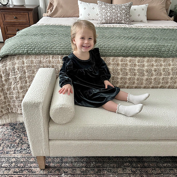 56 Inch Modern Boucle Accent Bench with Round Pillows (Online Exclusive)