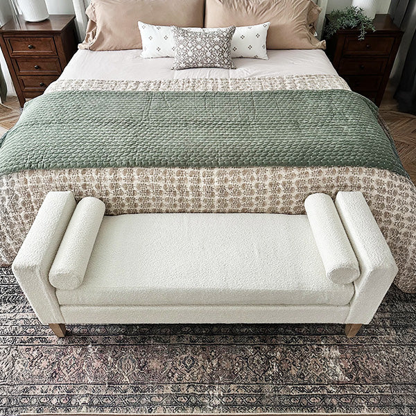 56 Inch Modern Boucle Accent Bench with Round Pillows (Online Exclusive)