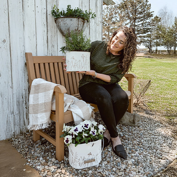 Rustic Cream Mushroom Embossed Metal Buckets, Set of Two (Online Exclusive)