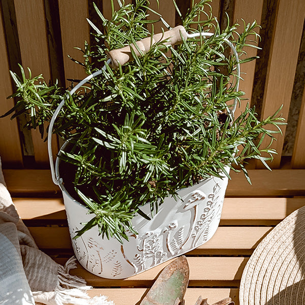 Rustic Cream Mushroom Embossed Metal Buckets, Set of Two (Online Exclusive)