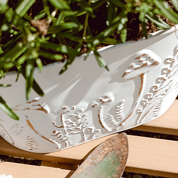 Rustic Cream Mushroom Embossed Metal Buckets, Set of Two (Online Exclusive)