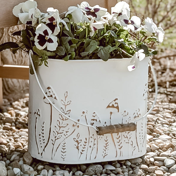 Rustic Cream Mushroom Embossed Metal Buckets, Set of Two (Online Exclusive)