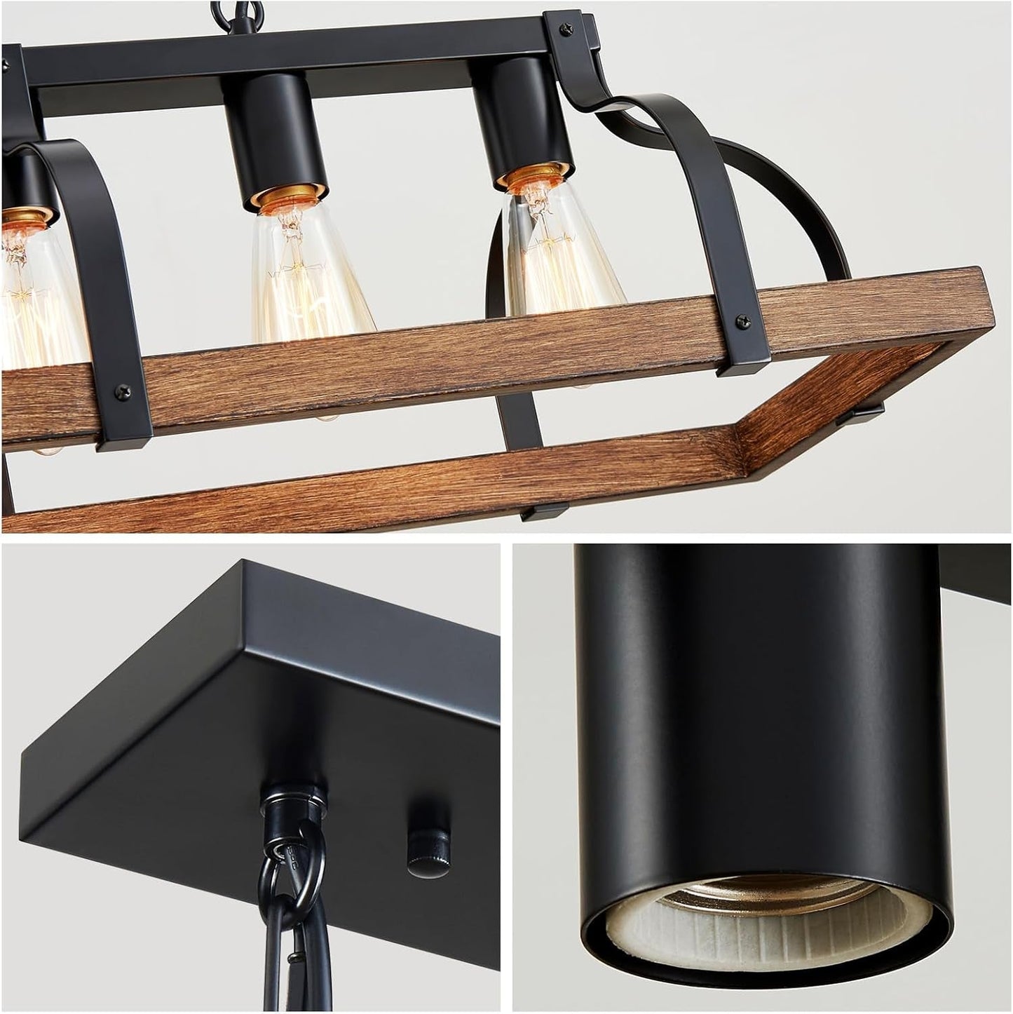 5-Light Metal Linear Chandelier Imitation Wood Grain  (Online Exclusive)