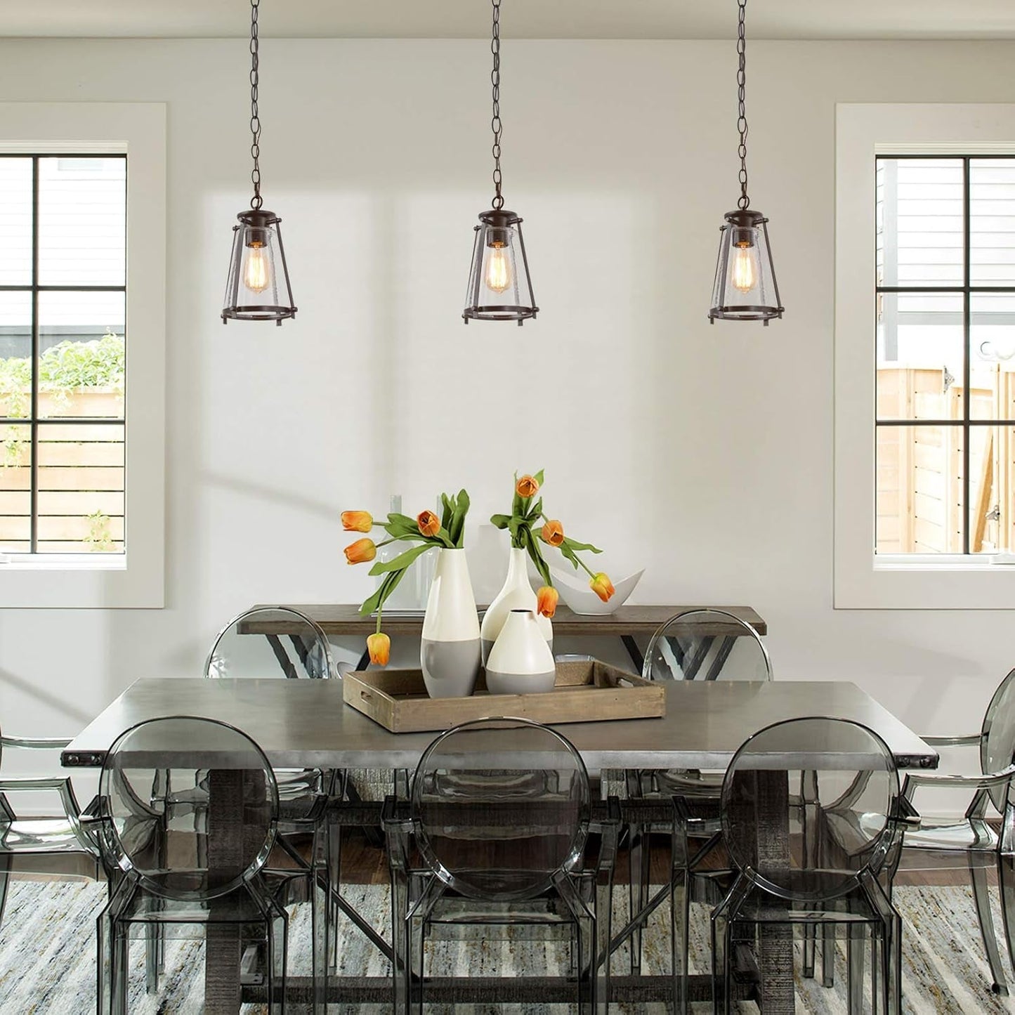Farmhouse Pendant Lighting with Seeded Glass Shade  (Online Exclusive)