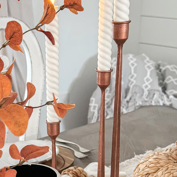 Copper Finish Cast Iron Taper Candle Holders, Set of Three (Online Exclusive)