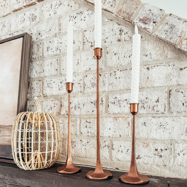 Copper Finish Cast Iron Taper Candle Holders, Set of Three (Online Exclusive)