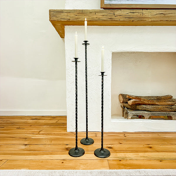 Tall Hand-Forged Cast Iron Floor Candle Holders, Set of 3 (Online Exclusive)