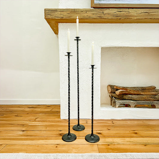 Tall Hand-Forged Cast Iron Floor Candle Holders, Set of 3 (Online Exclusive)