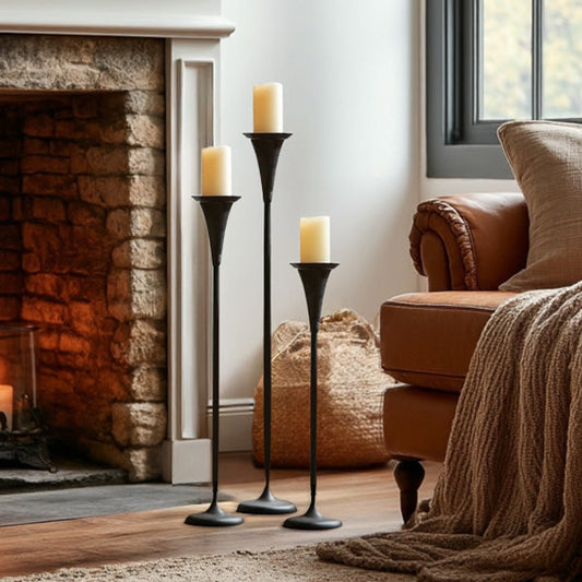 Tall Flared Black Iron Candle Holders, Set of 3 (Online Exclusive)