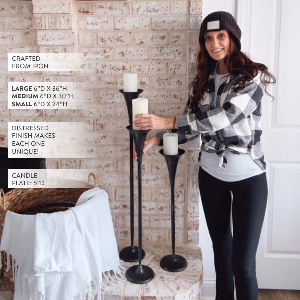 Tall Flared Black Iron Candle Holders, Set of 3 (Online Exclusive)