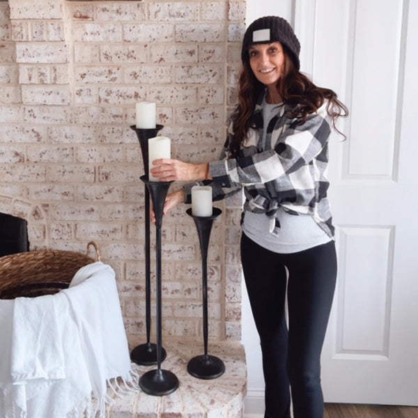 Tall Flared Black Iron Candle Holders, Set of 3 (Online Exclusive)