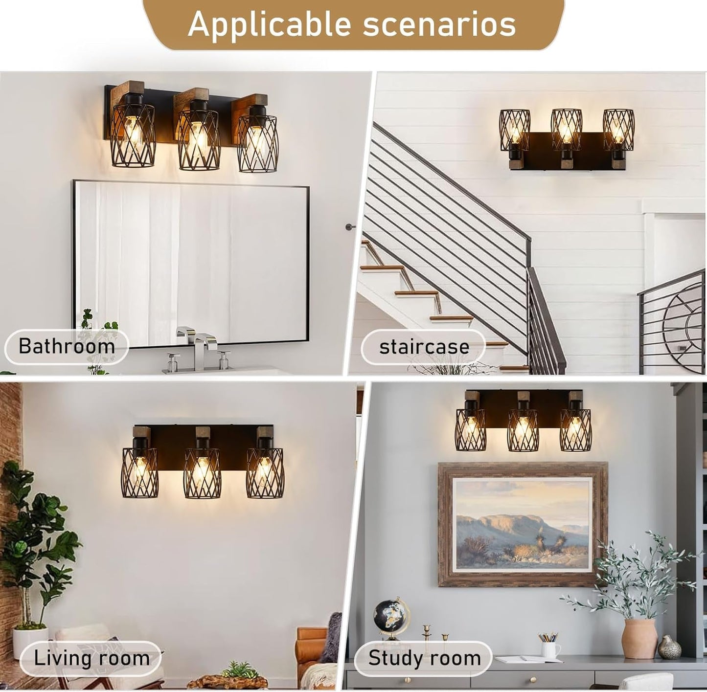 3-Light Wood Bathroom Light Fixture  (Online Exclusive)
