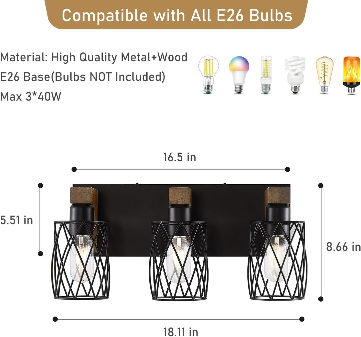 3-Light Wood Bathroom Light Fixture  (Online Exclusive)