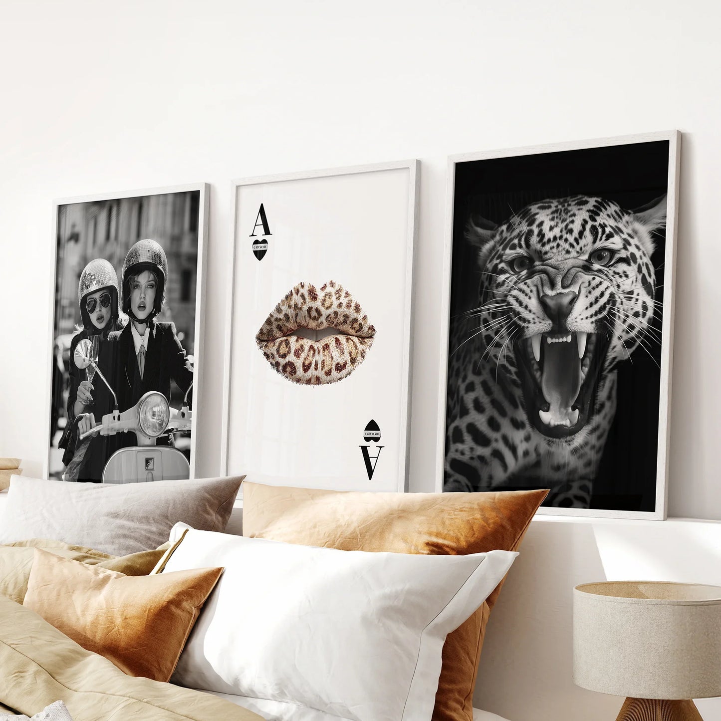 Black White Fashion Set of 3 Prints. Leopard, Lips, Scooter  (online exclusive)