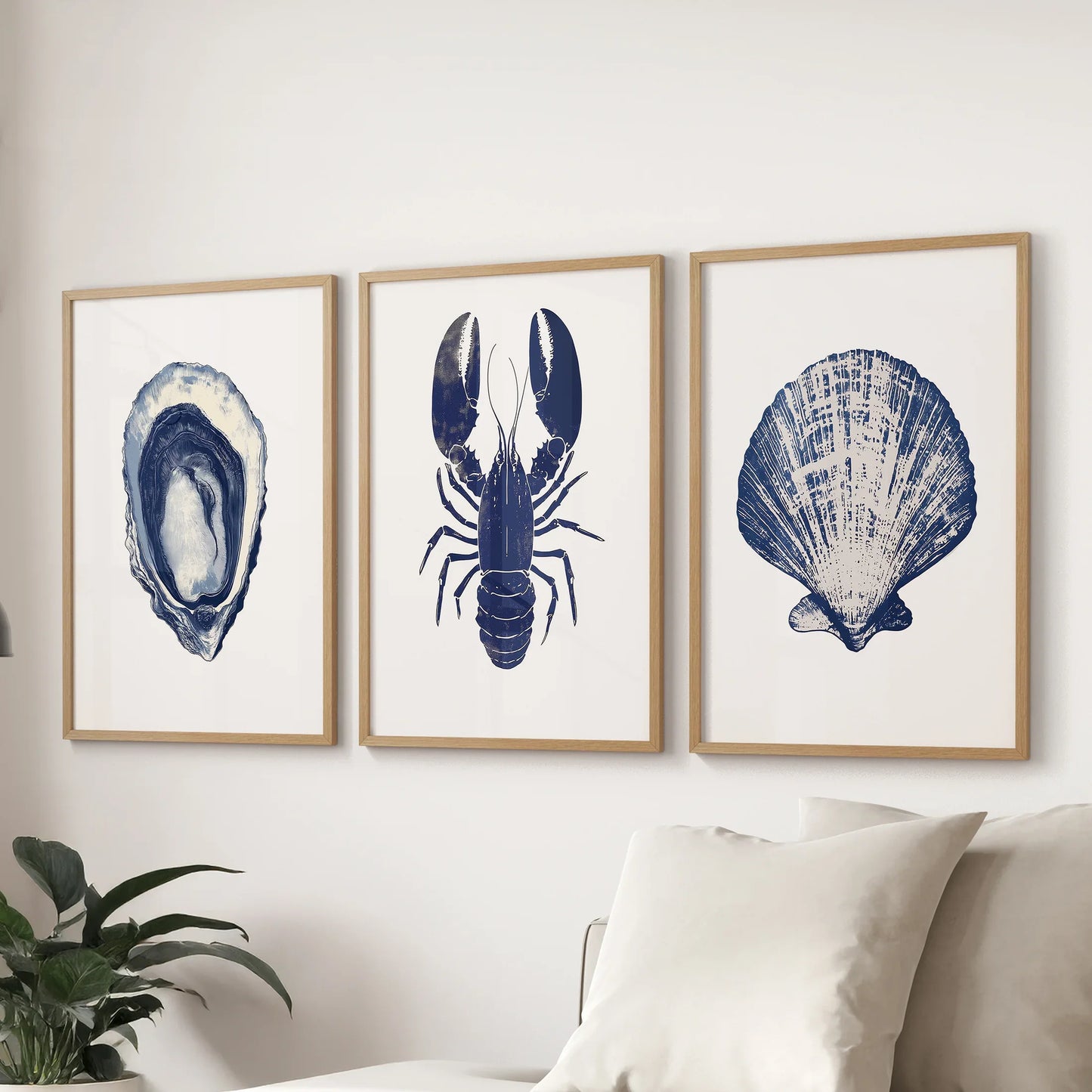 Lobster, Shell Nautical Prints.Coastal Set of 3 Piece  (online exclusive)