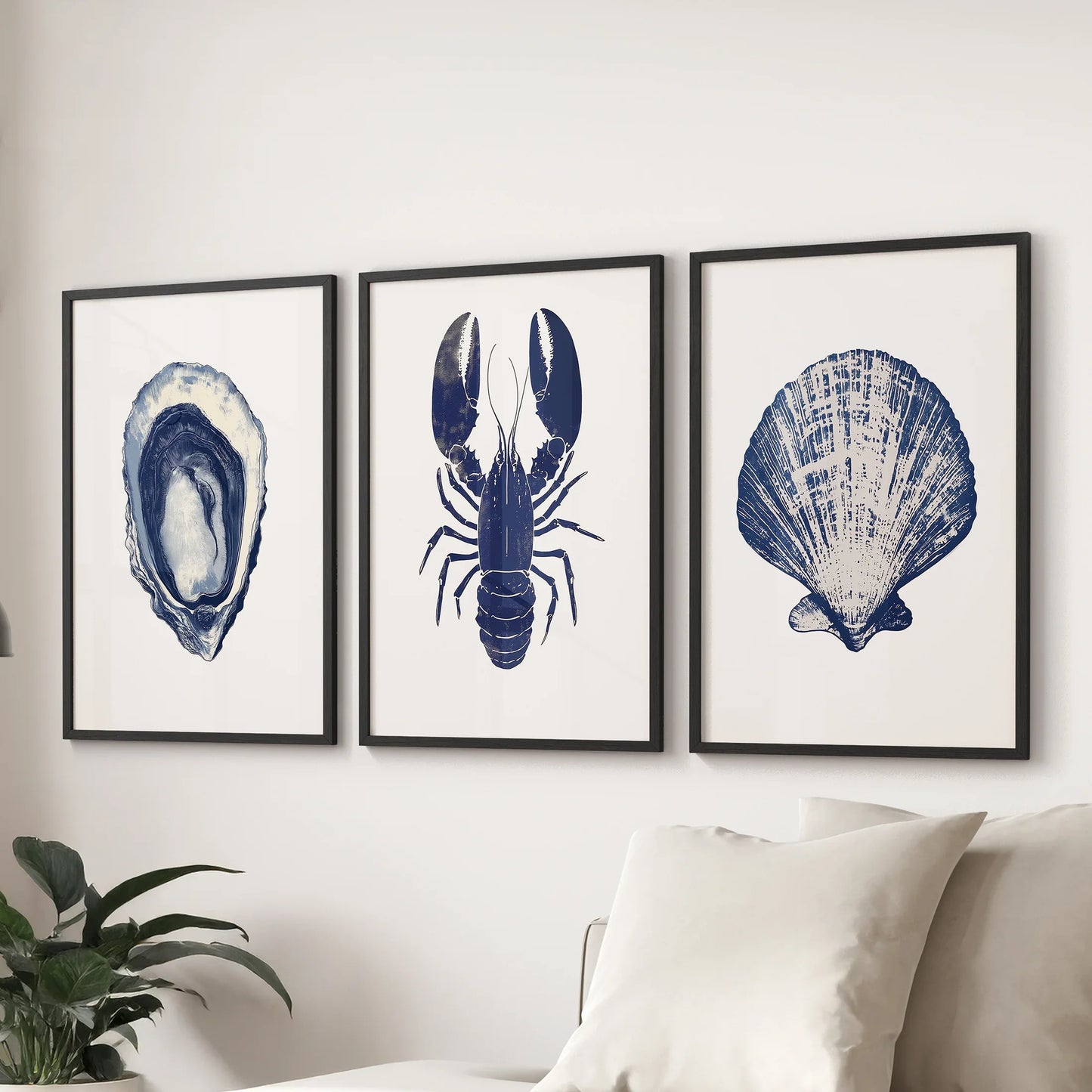 Lobster, Shell Nautical Prints.Coastal Set of 3 Piece  (online exclusive)
