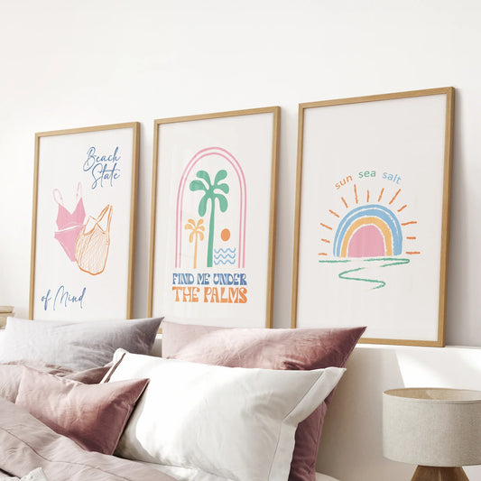 Coastal Summer Vibes Wall Decor. Palm Sunset Poster  Set of 3  (online exclusive)