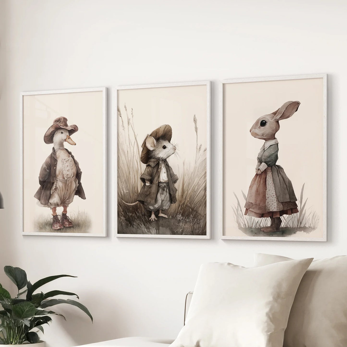 Vintage Animal Nursery Wall Art Set: Duck, Mouse, Rabbit  (online exclusive)