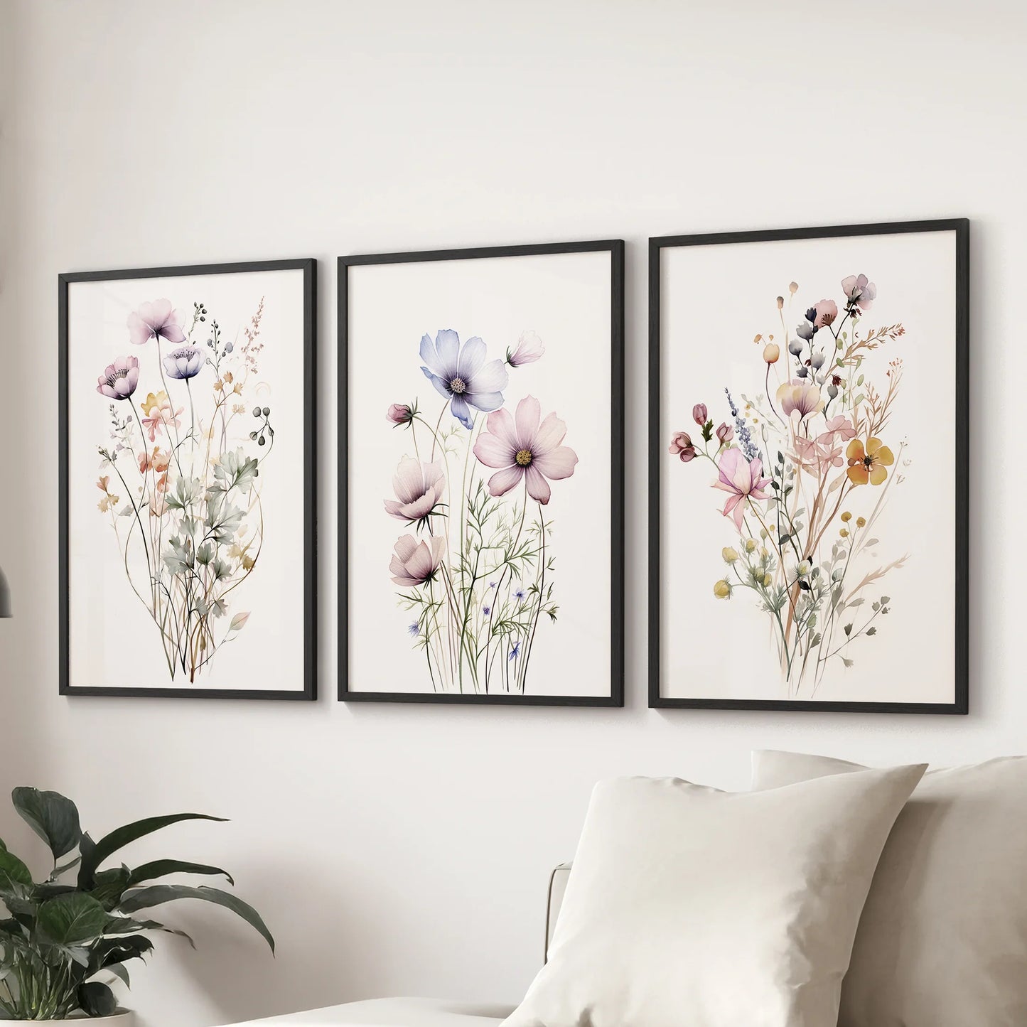 Watercolor Floral Wall Art. Set of 3 Botanical Prints  (online exclusive)