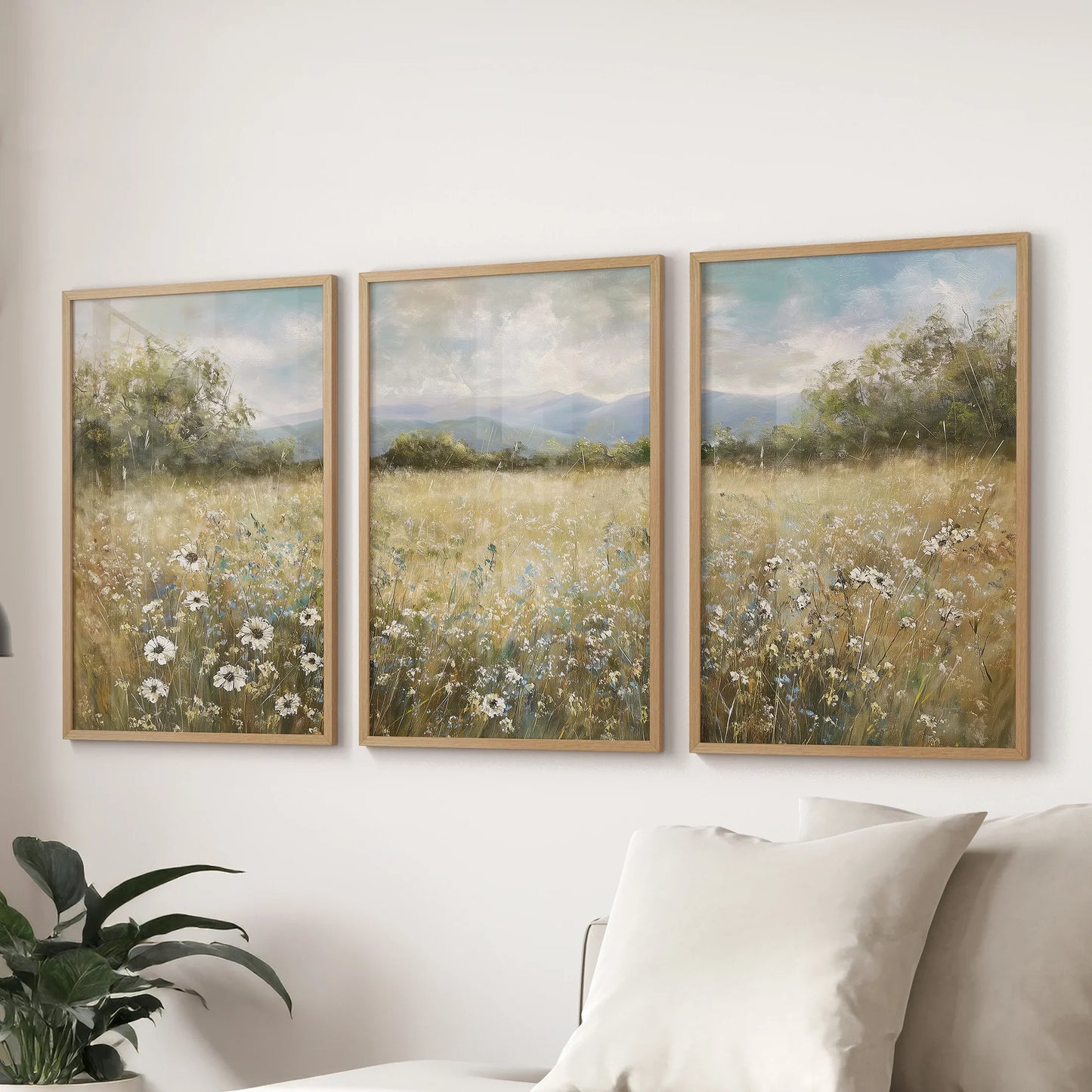 Neutral Meadow Wildflowers Wall Art. Set of 3 Nature  Prints  (online exclusive)