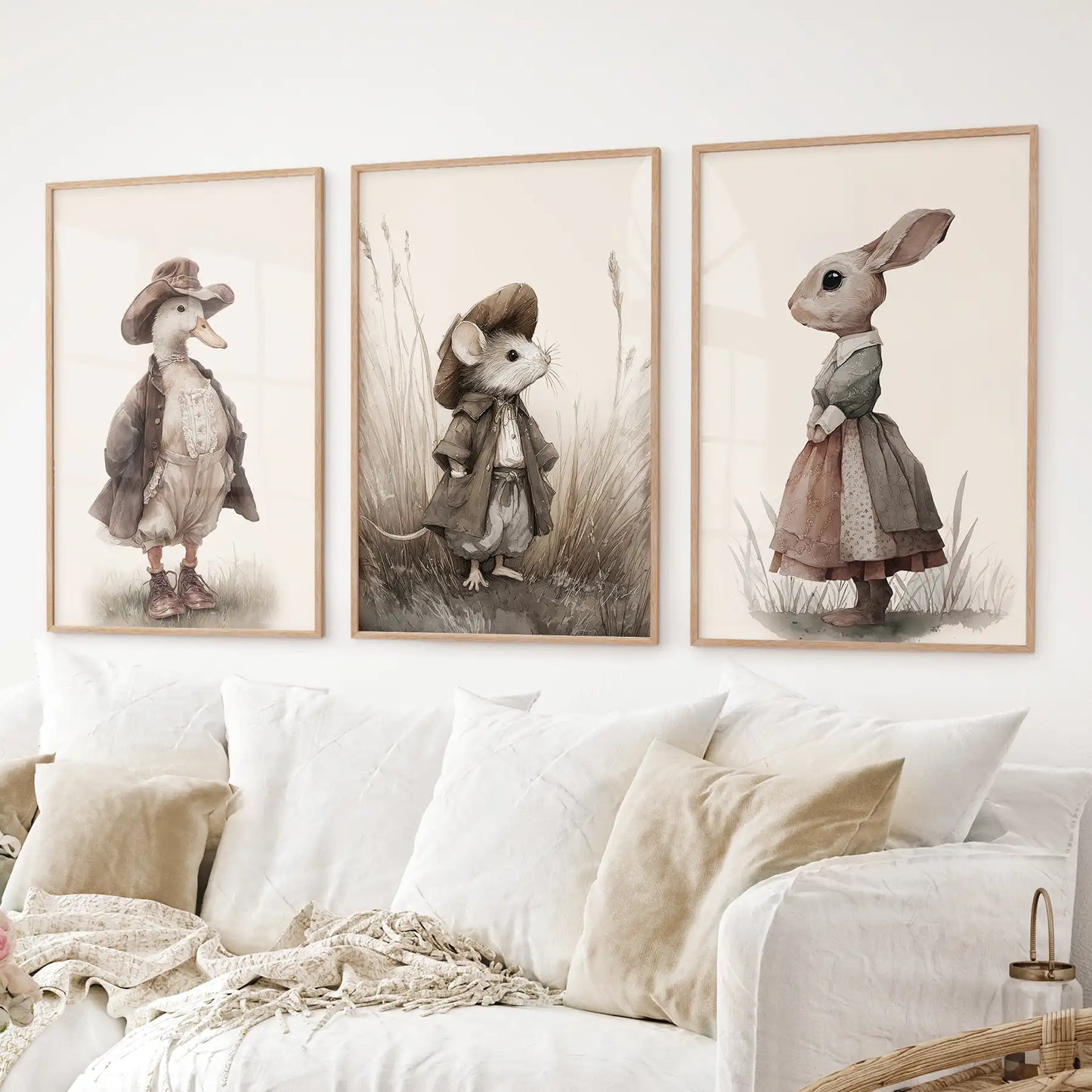Vintage Animal Nursery Wall Art Set: Duck, Mouse, Rabbit  (online exclusive)