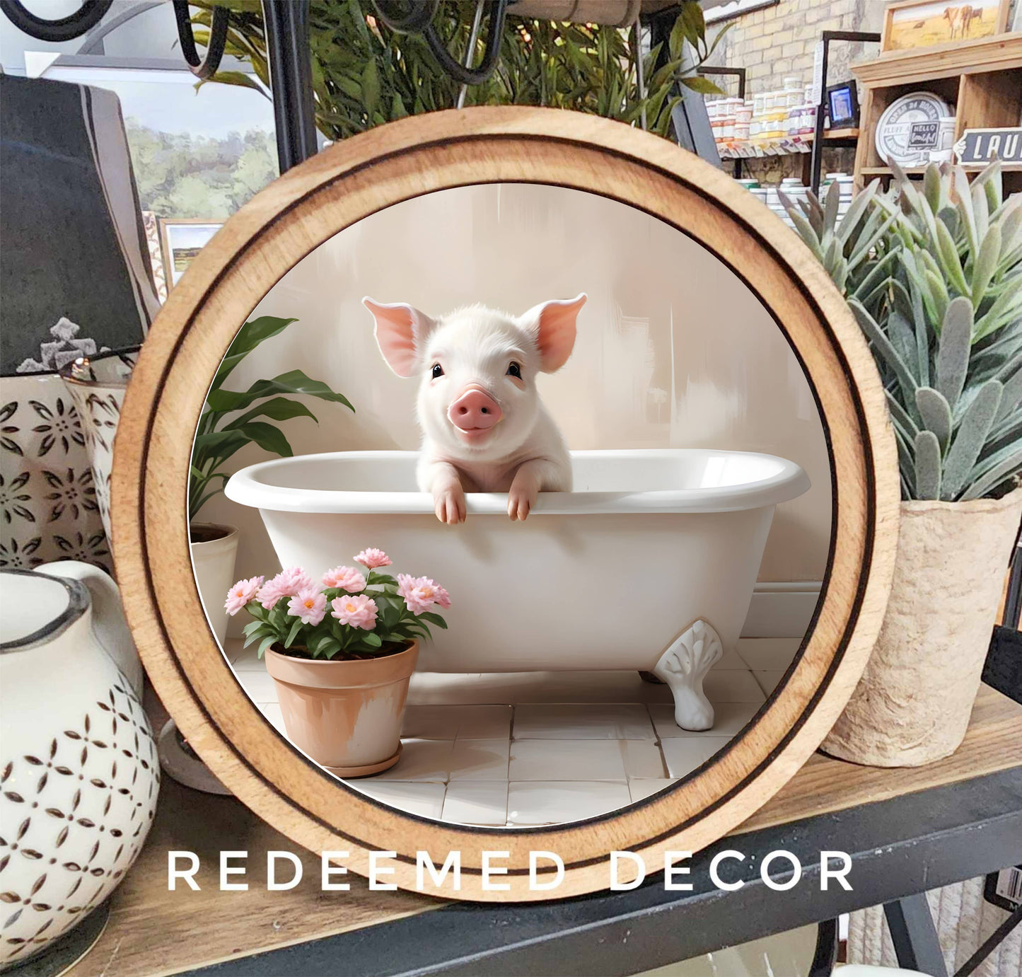 8" Round Pig In The Tub Art