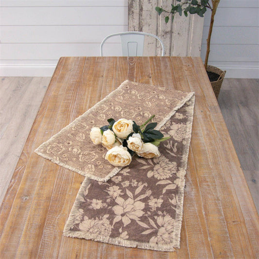 Sepia Floral Patterns Reversible Table Runner