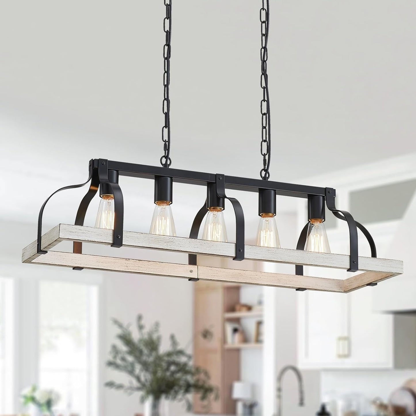 5-Light Metal Linear Chandelier Imitation Wood Grain  (Online Exclusive)
