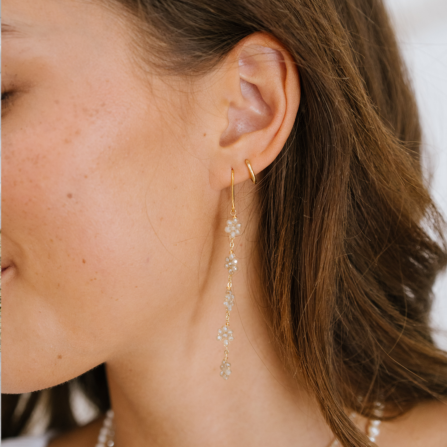 Cream Flower Dangle Earrings