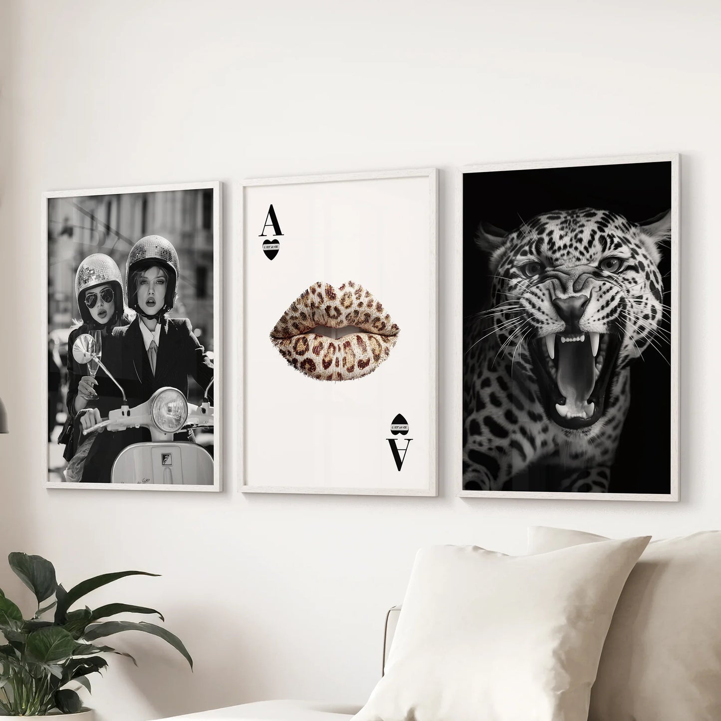 Black White Fashion Set of 3 Prints. Leopard, Lips, Scooter  (online exclusive)