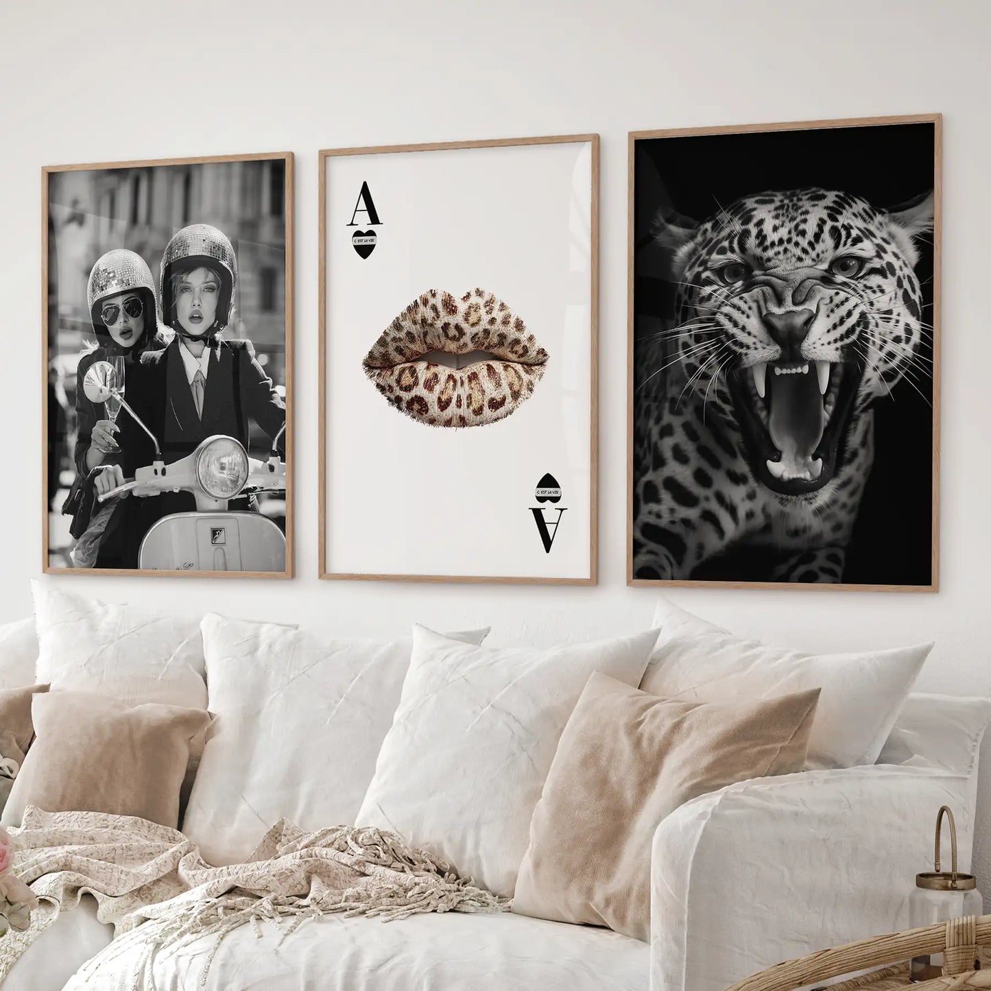Black White Fashion Set of 3 Prints. Leopard, Lips, Scooter  (online exclusive)