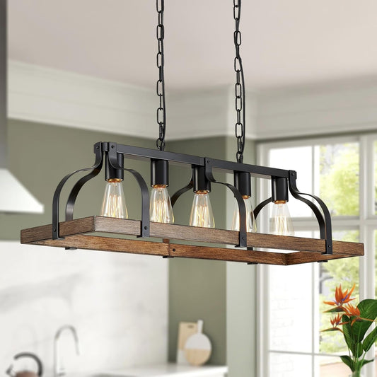 5-Light Metal Linear Chandelier Imitation Wood Grain  (Online Exclusive)