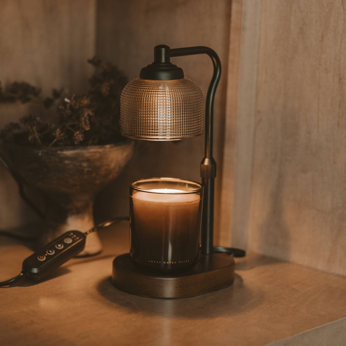 CANDLE LAMP WARMER w/WOOD BASE