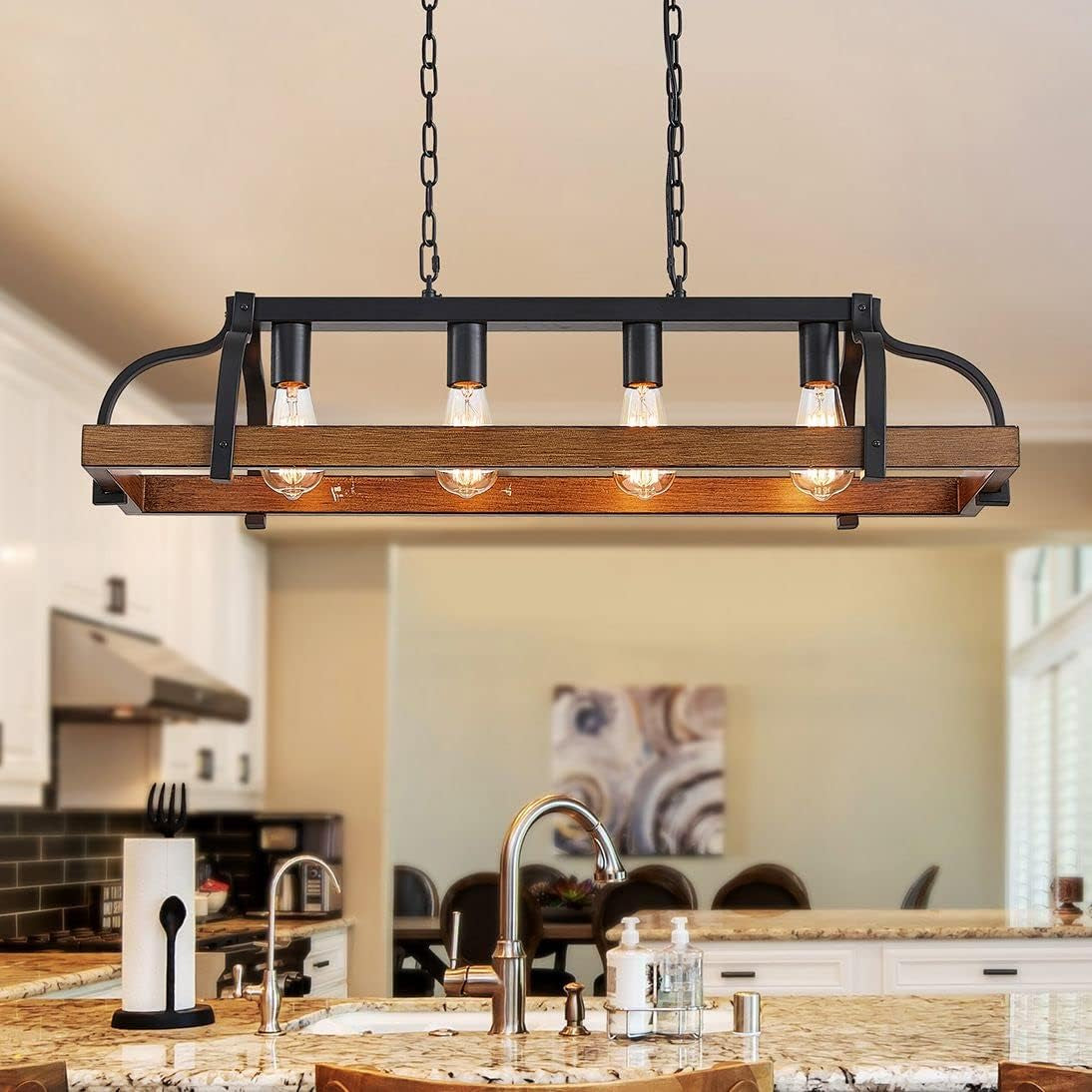 5-Light Metal Linear Chandelier Imitation Wood Grain  (Online Exclusive)