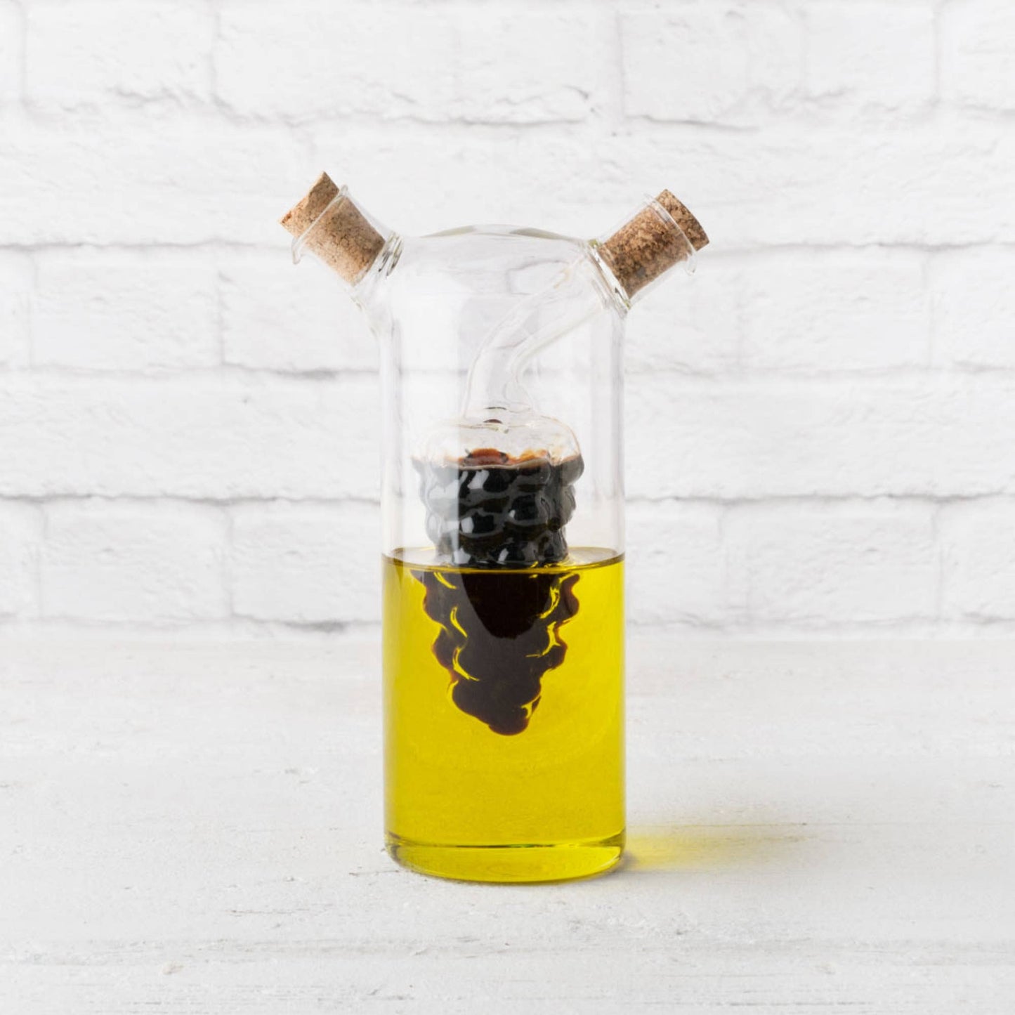 2 in 1 Glass Oil and Vinegar Cruet Bottle with Cork Stoppers