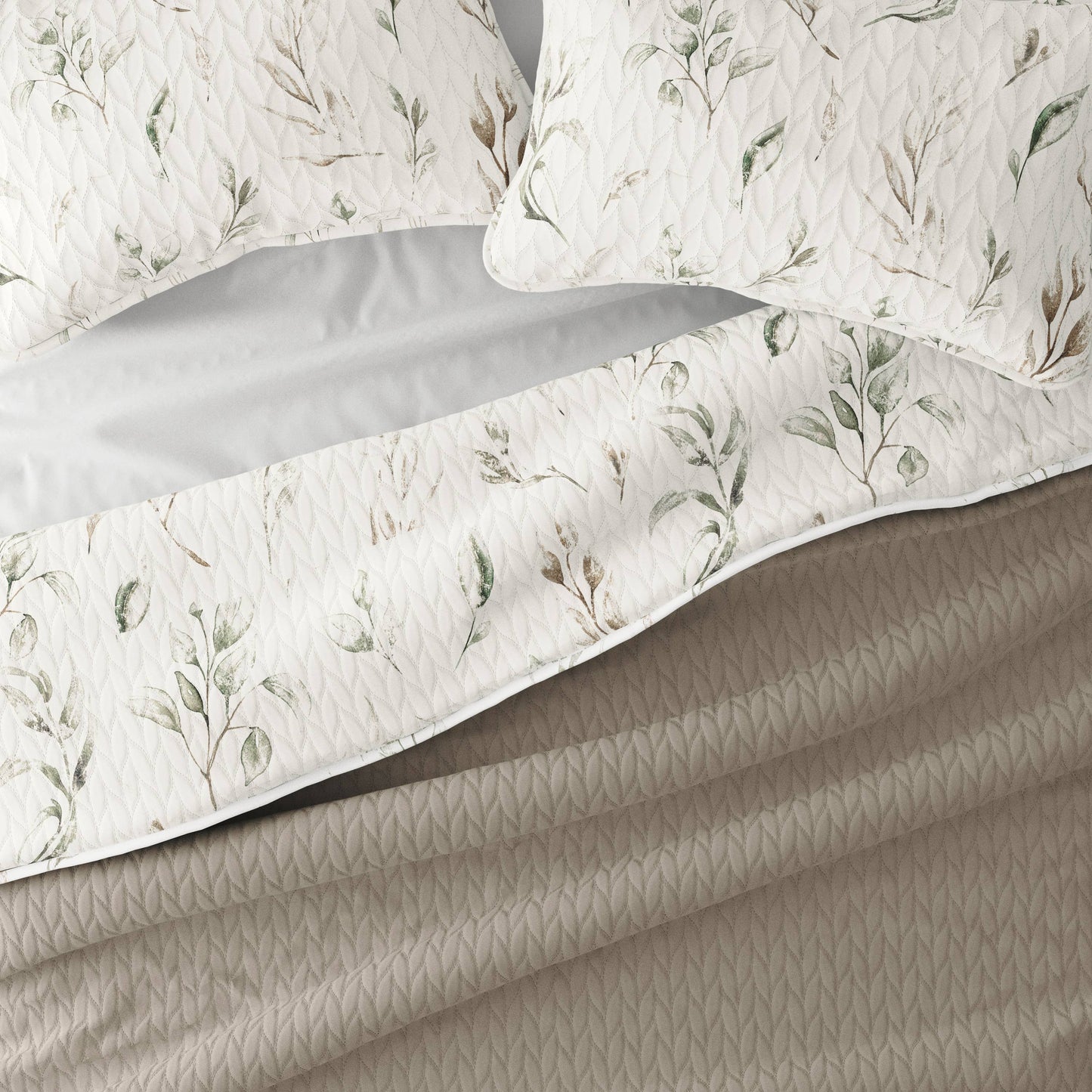 Watercolor Leaves Reversible Quilted Coverlet Set