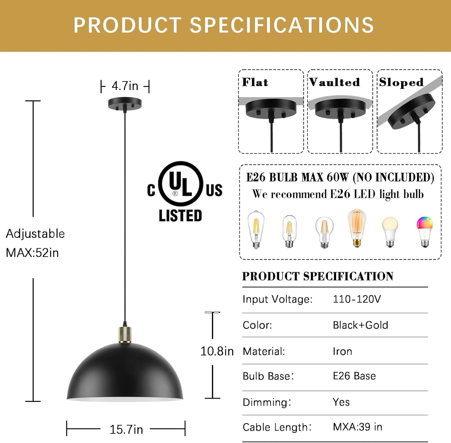 Dome Metal Pendant Light  (Online Exclusive)