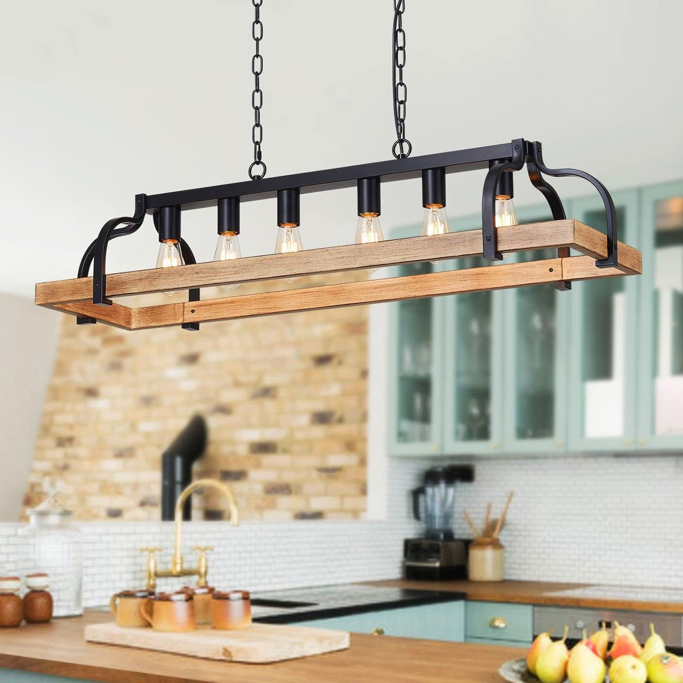 5-Light Metal Linear Chandelier Imitation Wood Grain  (Online Exclusive)