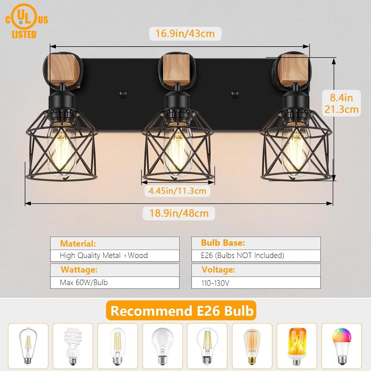 3-Light Wood Farmhouse Vanity Light  (Online Exclusive)