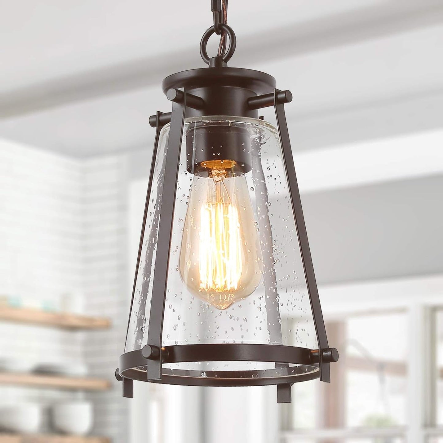 Farmhouse Pendant Lighting with Seeded Glass Shade  (Online Exclusive)