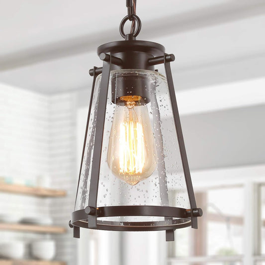 Farmhouse Pendant Lighting with Seeded Glass Shade  (Online Exclusive)