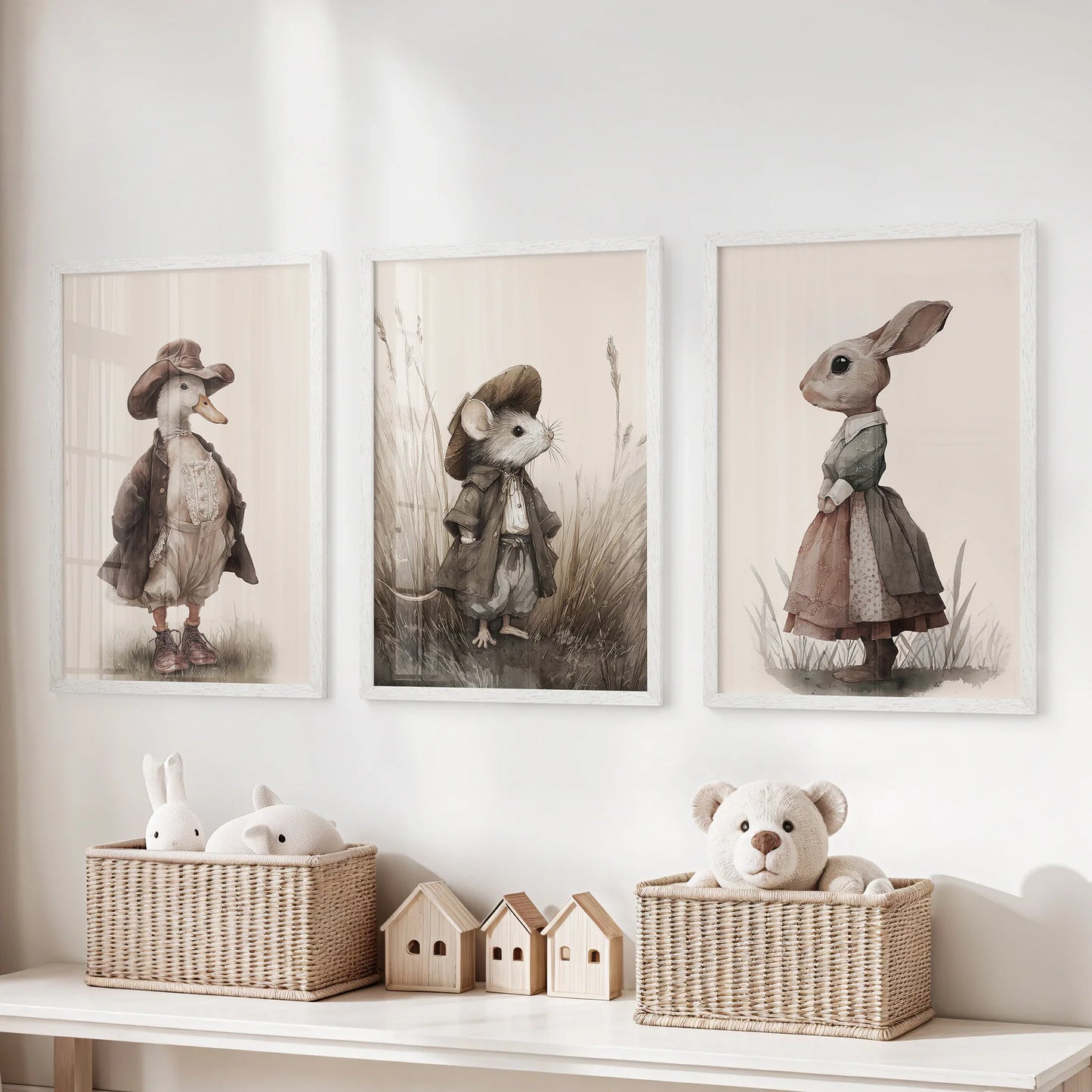 Vintage Animal Nursery Wall Art Set: Duck, Mouse, Rabbit  (online exclusive)